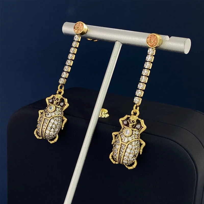 Donia Jewelry European and American Fashion Insect Titanium Steel Micro-Inlaid AAA Silver Needle Luxury Retro Long Earrings