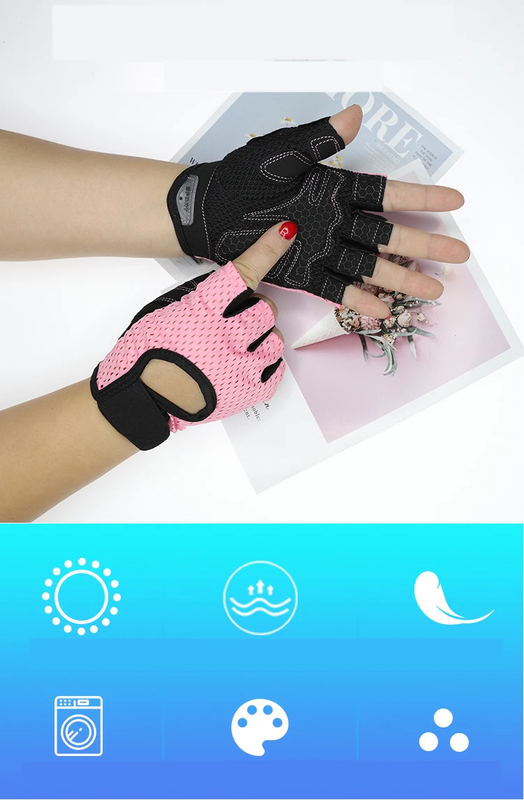 Description Picture 2 of itemCycling Fingerless Gloves for Women Men Fitness UV Protection Gym Barbell Breathable Mesh Anti-Slip Summer Fishing Bicycle