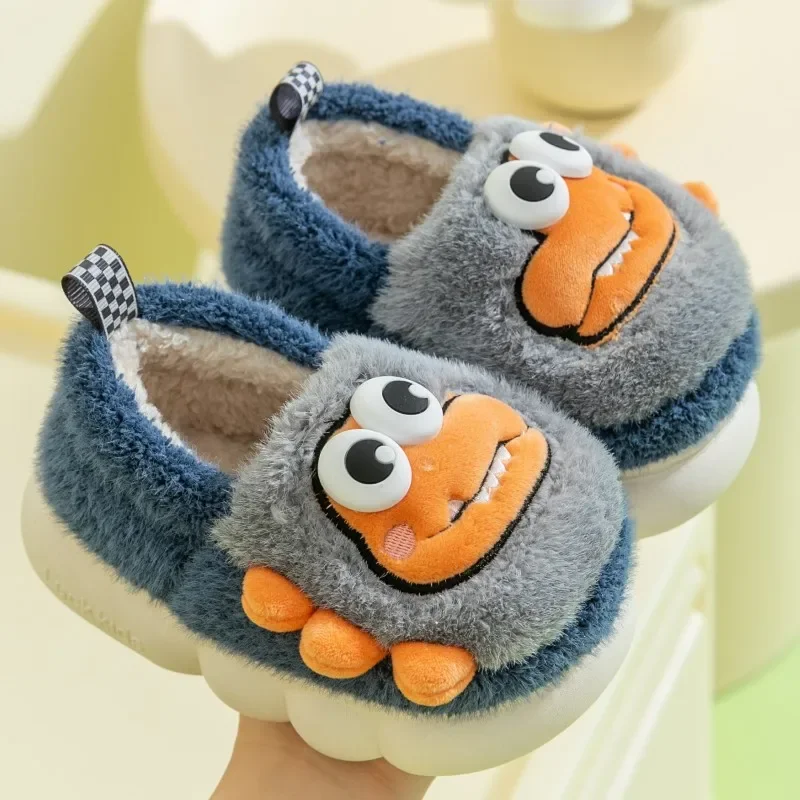 

2023 Winter New Cartoon Crocodile Children's Cotton Slippers New Round Toe Baby Boys and Girls Casual Shoes Non-slip Kids Cute