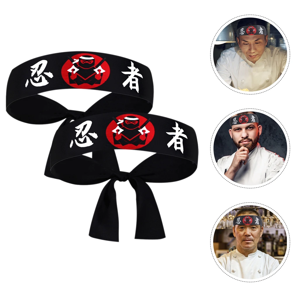 2Pcs Black Headband Samurai Japan Japanese-Style Ninja Running Cloth Karate Accessory Man Sports Headband Japanese Chef sports headbands