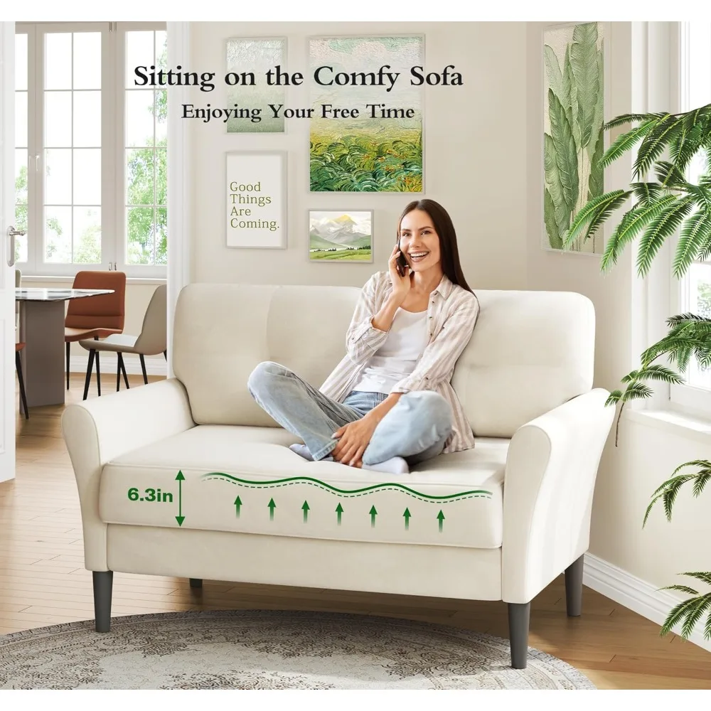 small sofa couch, 48" loveseat sofa, soft velvet love seat couches, small couch for bedroom with 21" deep seat, comfy couches fo