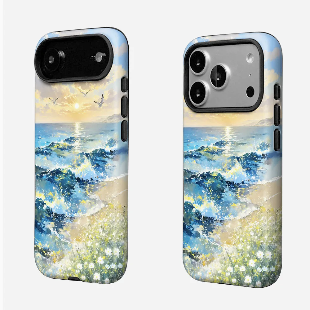Magnetic Phone Case with Beautiful Scenery Print and 2-in-1 Film Cover