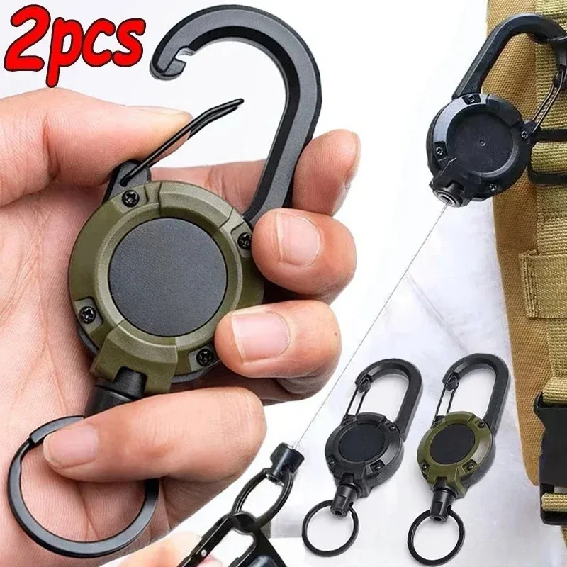Heavy Duty Retractable Pull Badges ID Reel Carabiner Key Chain Steel Wire Rope Buckle Key Holder Outdoor Keychain Tools