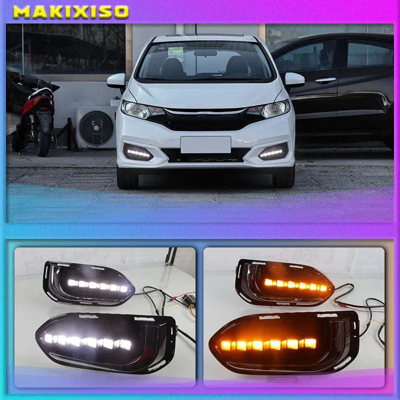 

2pcs LED DRL Daytime Running Lights Daylight Fog Lamp Cover With Turn signal lamp For Honda jazz fit 2018 2019