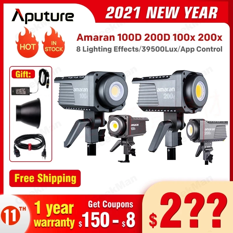 Aputure Amaran-LEDビデオライト,100d,200d,100x,200x,200x200xcob60d,60x,5600k,Ac95  tlisc96 Bluetooth,アプリケーション制御,8つの照明効果