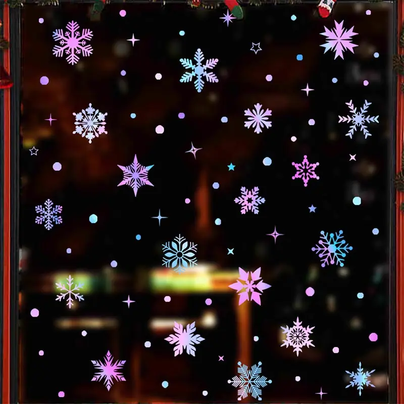 Christmas Snowflake Wall Stickers Colorful Luminous Glass Stickers Decoration Christmas Party Home Glass Tiles Snowflake Sticker