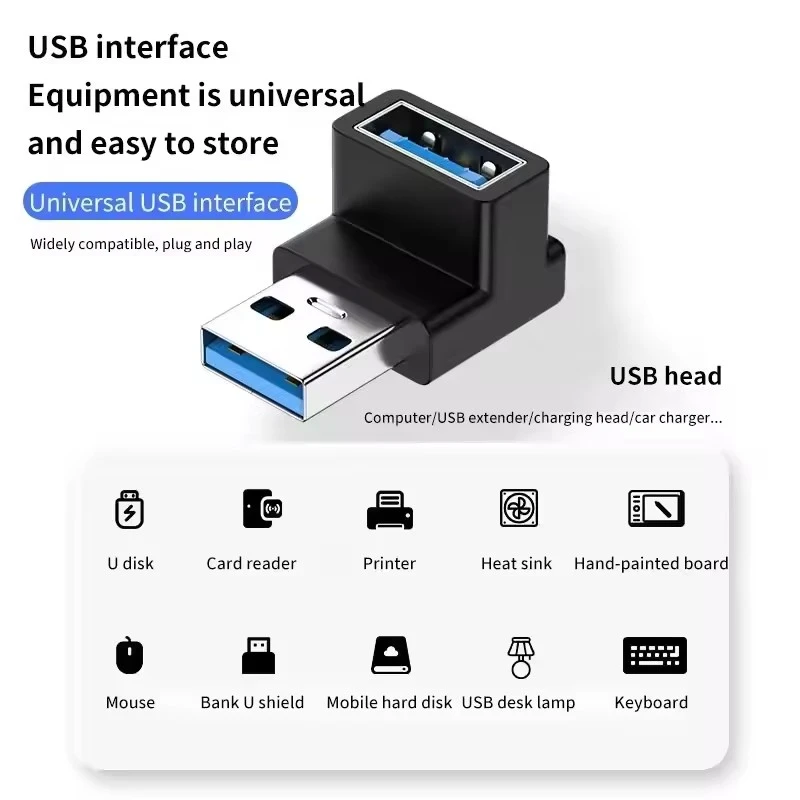 USB 3.0 Right Angle Male to Female Extension Adapter - 90 Degree Upward Elbow Connector, 10Gbps Data Transfer