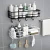 Shower Wall Shelf Punch Free Shower Shelf Black White Storage Suction Basket Storage Rack Kitchen Bathroom Accessories MJ 1