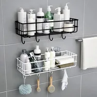Shower Wall Shelf Punch Free Shower Shelf Black White Storage Suction Basket Storage Rack Kitchen Bathroom Accessories MJ 1