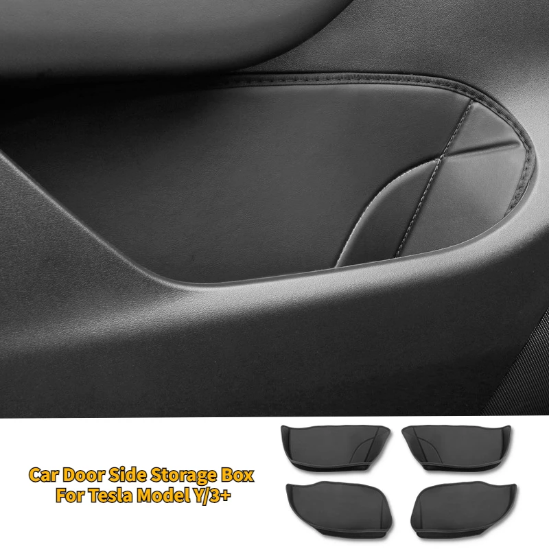 Door Storage Box for Tesla Model 3 Y 2021-2024 Door Slot Mat Suede Protective Pad PU Leather New Model3 Highland Car Accessories