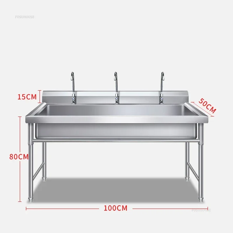 Commercial Stainless Steel Large Single-tank Floor-standing Dishwashing Kitchen Sinks for School Canteen Outdoor Washing Sinks 6