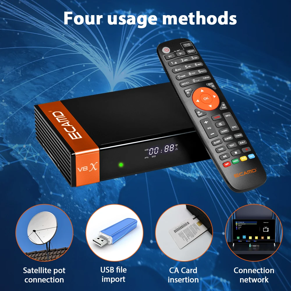 ECAMD V8X Satellite Receiver DVB-S/S2/S2X ACM multi stream built-in 2.4G WiFi Support CA card V8 Nova upgrade ecam Mars V8X satellite tv receiver