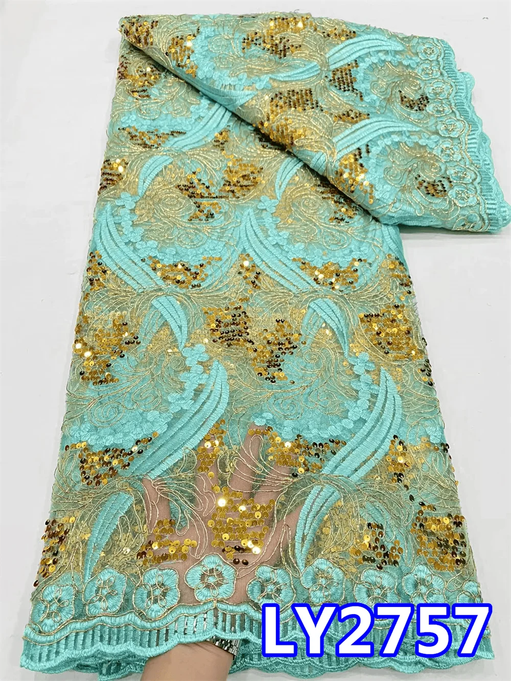 

Sequin Lace Fabrics African Lace Fabric High Quality Nigeria French Tulle Mesh Lace Fabric For Bridal Sewing Material PL2758