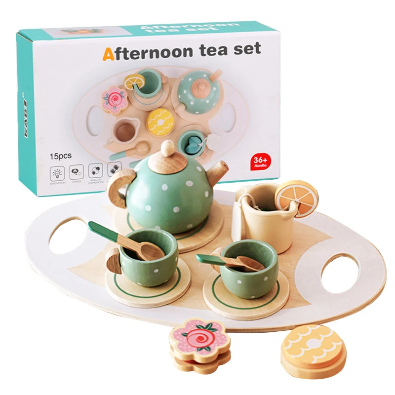 Wooden Afternoon Tea Set Toy Kitchen Accessories Tea Party Food Play Early Educational Toys for Toddlers Girls Boys Kids Gifts 1