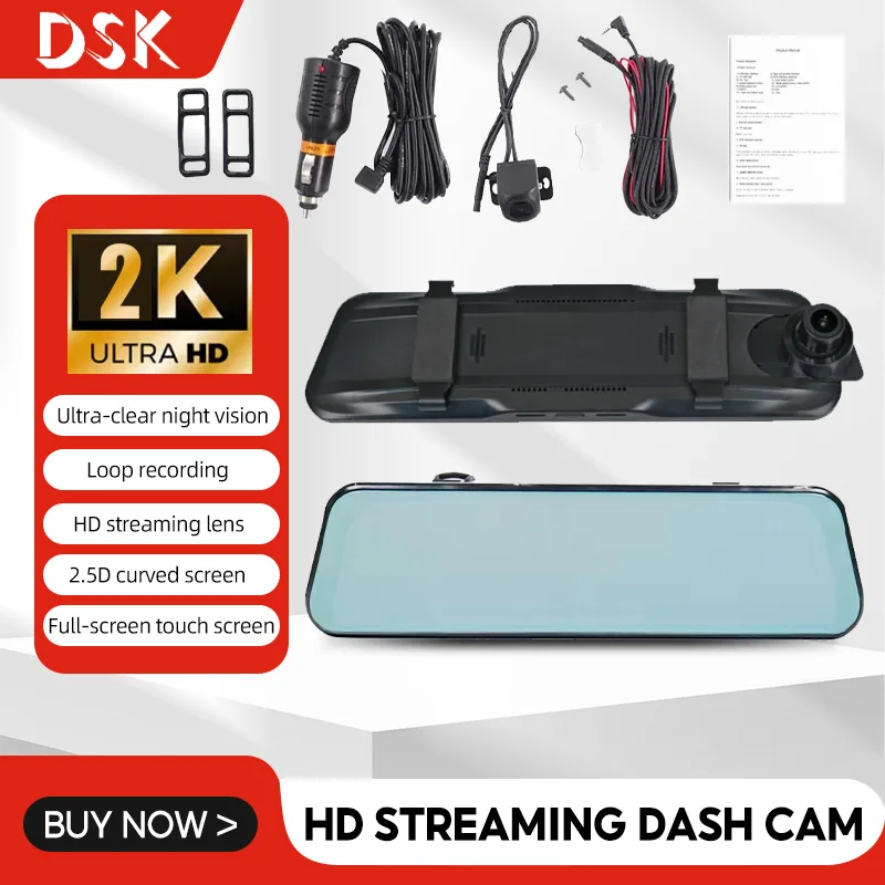 9.66-Inch 1080P HD Streaming Rearview Mirror Dashcam Car DVR Touch Screen Video Recorder Front And Rear Night Vision Dashcam