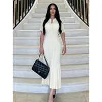 Robe longue tricotée pour femmes, élégante, décontractée, col rond, couleur unie, manches courtes, boutons, taille haute, fendue, nouvelle mode féminine 2