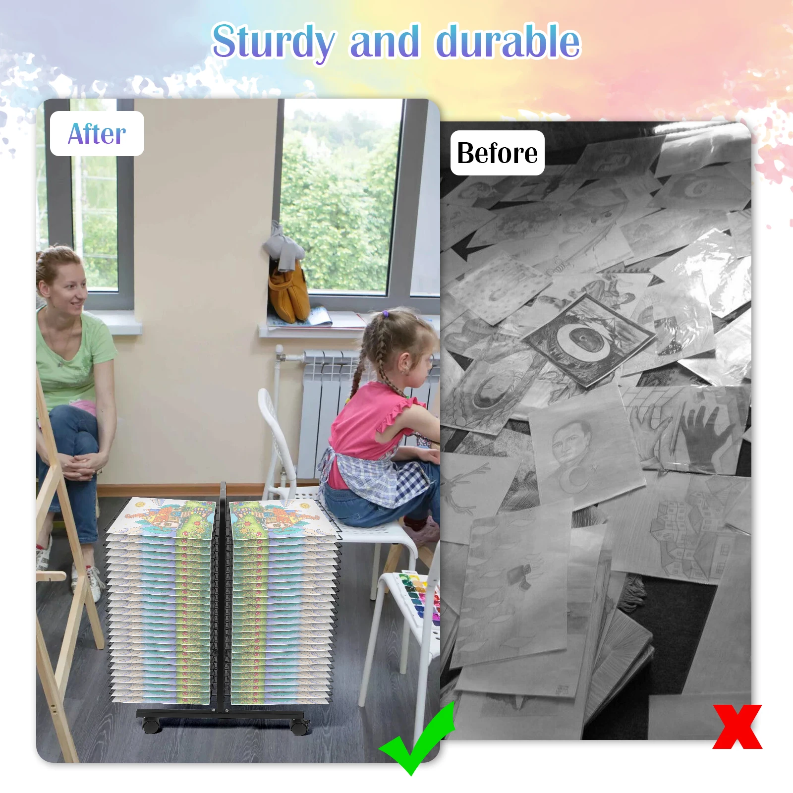 50 Floors Metal Art Storage Rack Double Sided Mobile Art Canvas Organizer for Classrooms and Studios