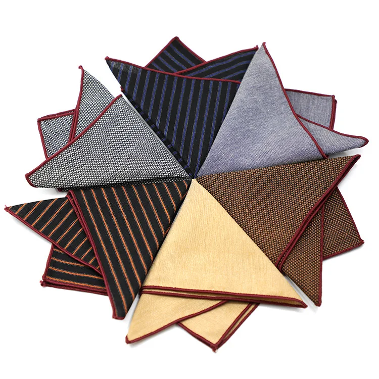 Solid Striped Brown Pocket Square 23CM Cotton Men's Suit Handkerchief Groom Host Hanky Wedding Party Chest Tie Suit Accessories