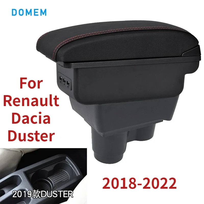 

New Storage Box For Renault Dacia Duster 2 3 Armrest Box Central Content With Retractable Cup Hole Large Space Dual Layer USB