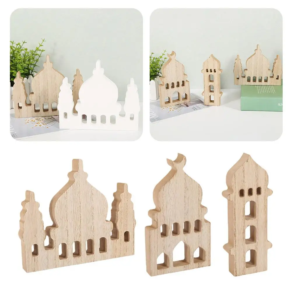 

House Shape Wooden Eid Mubarak Ornaments 2024 New Ramadan Islam Decor Event Muslim Gift Kareem Table Party Decorations Home F9N2