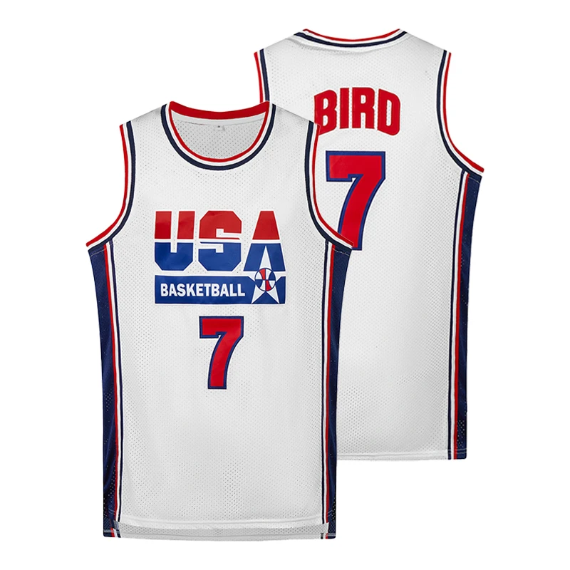 Larry 7# Bird 1992 Dream Team Basketball Jerseys Navy White All Stitched Throwback S-3XL