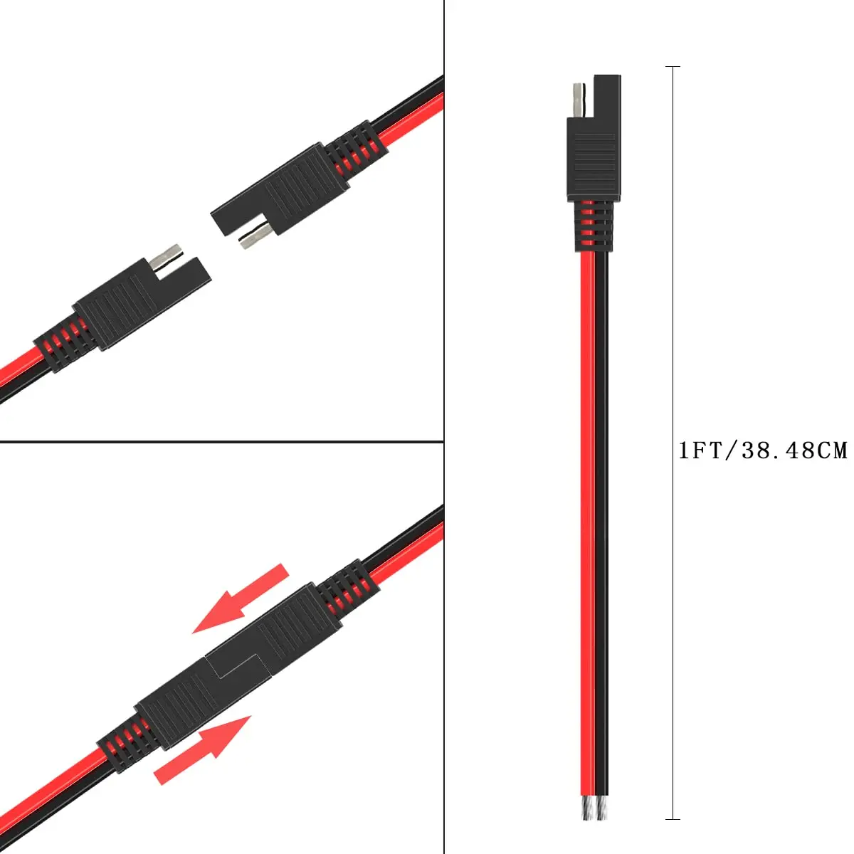 Superbat SAE 커넥터 케이블, 16AWG 1FT 2핀 SAE 퀵 커넥터 태양광 패널 자동차 오토바이용 분리 플러그(2팩)