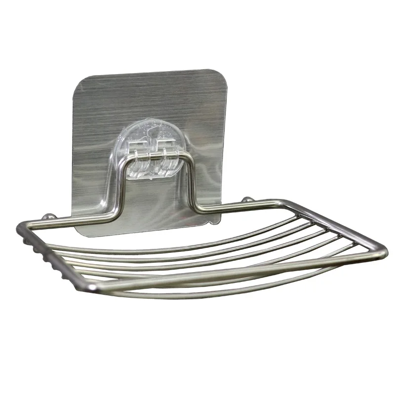 1pc soap rack Stainless Steel Soap Rack Punch-free Nail-free Bathroom Single Layer Drain Wall Hanging Sucker Soap Box Light Luxury Shelf