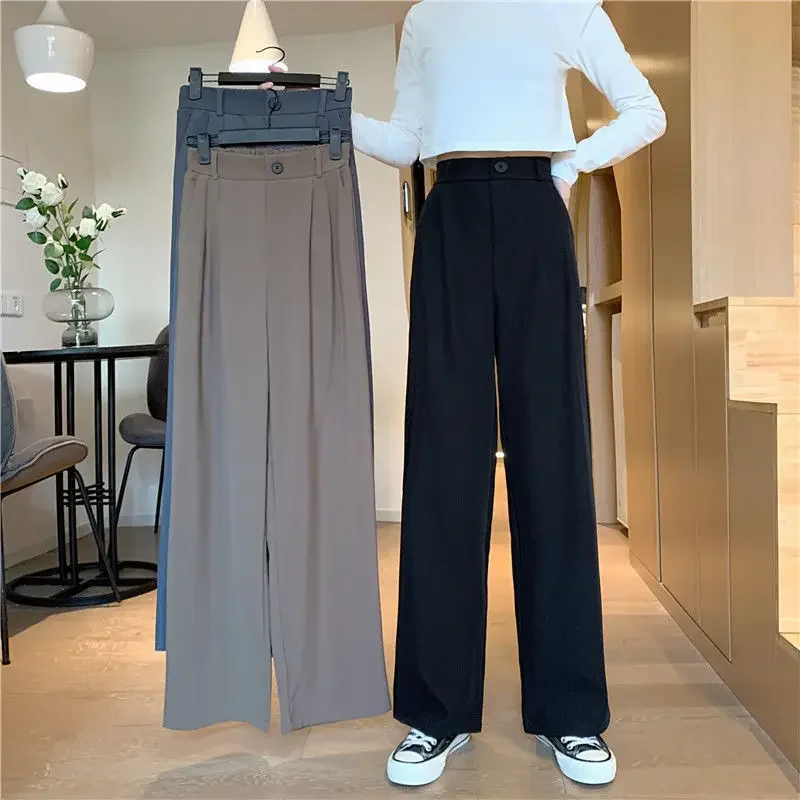 High Waisted Draped Suit Pants for Women with Straight Loose Fit 2023 New Spring Summer Versatile Wide Leg Casual Trousers