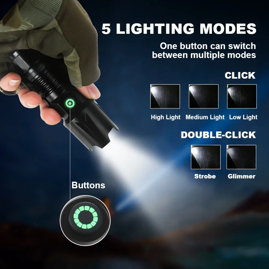 Description Picture 4 of itemBALDR XHP50 Powerful New LED Tactical Flashlight USB C Rechargeable Mini EDC ZOOM Torch IPX6 Waterproof Camping Fishing Lantern