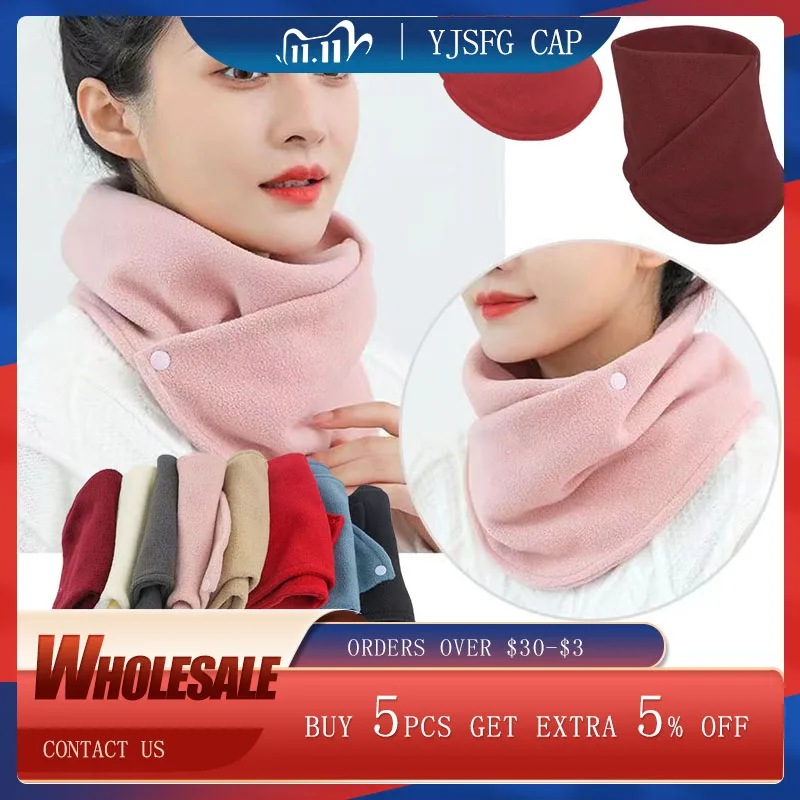 Autumn And Winter Lamb Fleece Neck Scarf  Multi-functional Buttons Double Layer Neckerchief Solid Color Double Layer Neckerchief
