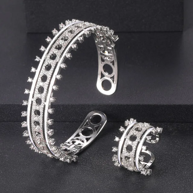 janekelly Luxury Link Chain Bold Rings with Zirconia Stones Women Engagement Party Jewelry High Quality