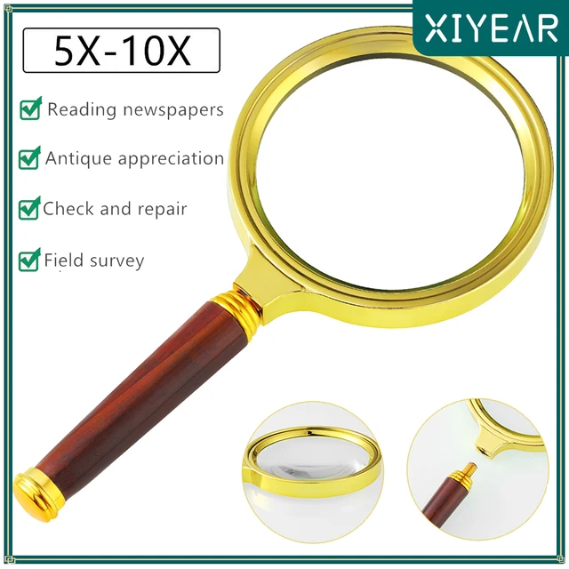 Retro 5X Magnifying Glass Handheld Magnifier Wooden Handle Optical Eye  Loupe Magnifying Glass for Reading Home Decor Ornaments - AliExpress