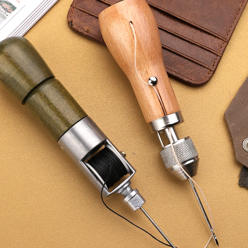 IMZAY Leather Sewing Tool Kit Leather Hand Stitcher Waxed Thread Copper Handle Awl Punching Tool Big Eye Sewing Needles leather sewing kit leather tools leather craft tool kit leather craft tools leather craft tool