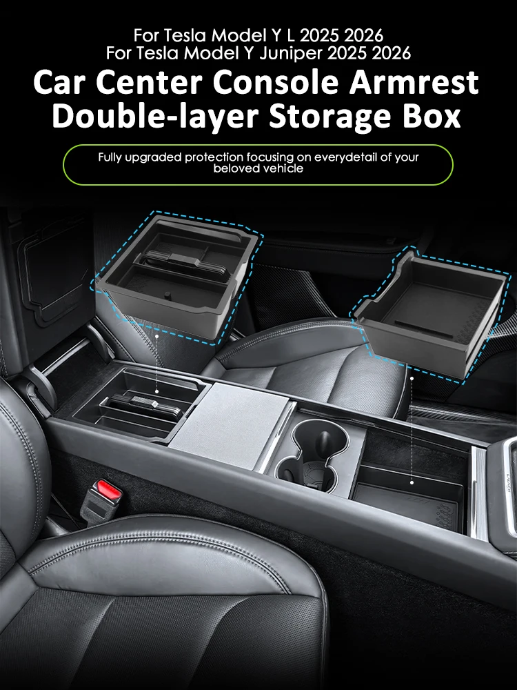 For Tesla New Model Y 2025 2026 Launch Juniper Model Y L Center Console Armrest Upper&Lower Storage Box Water Cup Mat Organizer
