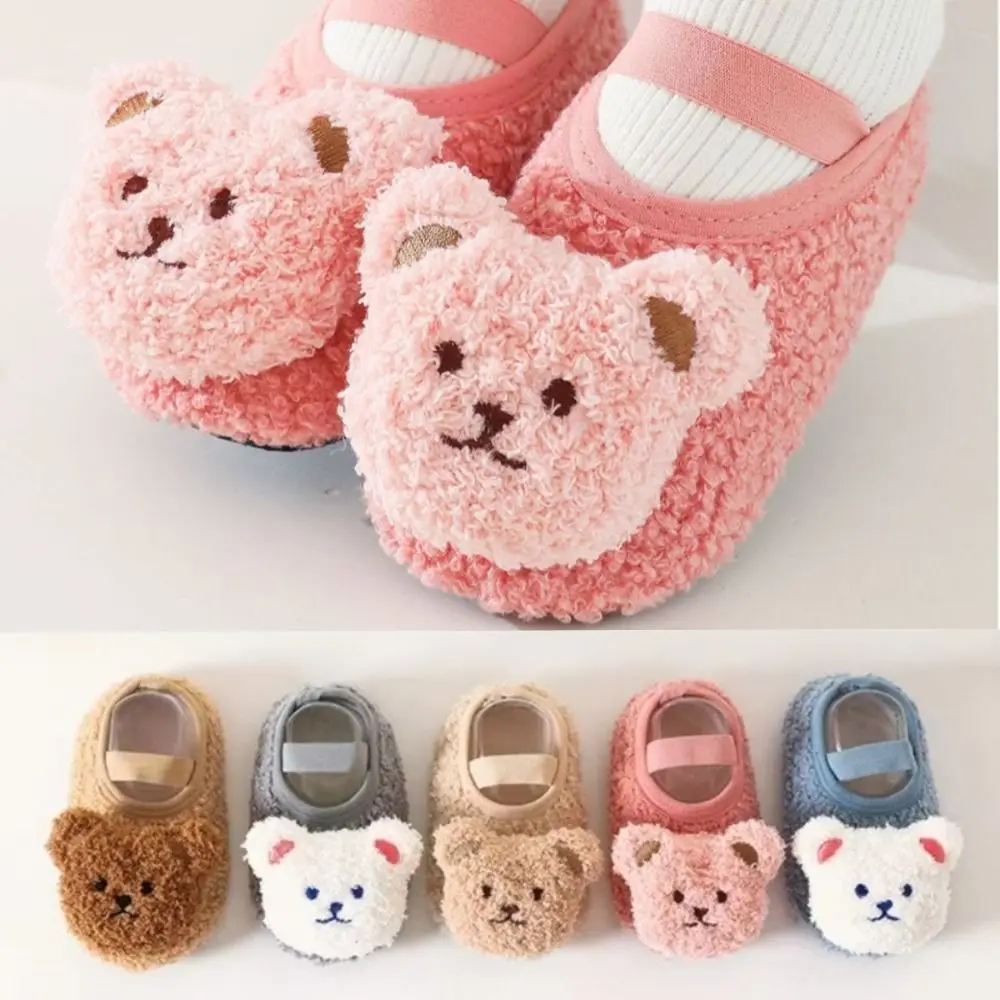 Winter Warm Baby Slippers Cute Cartoon Bear Soft Toddler Shoes Kids Footwear Newborn Learning Walking Shoes Infant Floor Socks