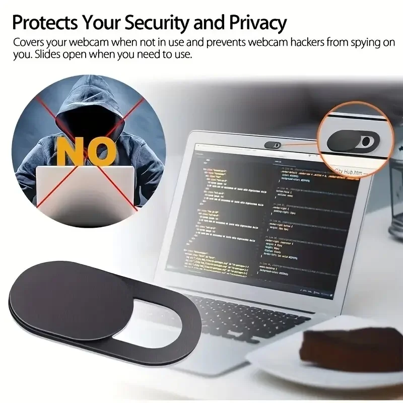 Sleek Black Privacy Slider - 5-Pack ABS Webcam Covers with One-Touch Button
