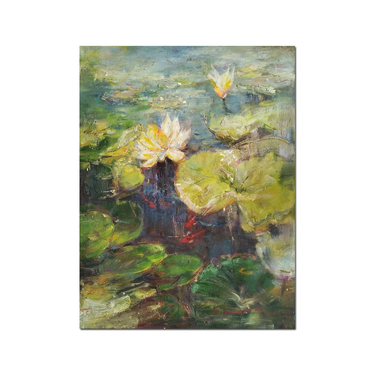 

Hand Painted Oil Painting Classical IMPRESSIONISM Water Lily Pond Flowers Landscape Reproduction on Canvas Wall Art Home Decor