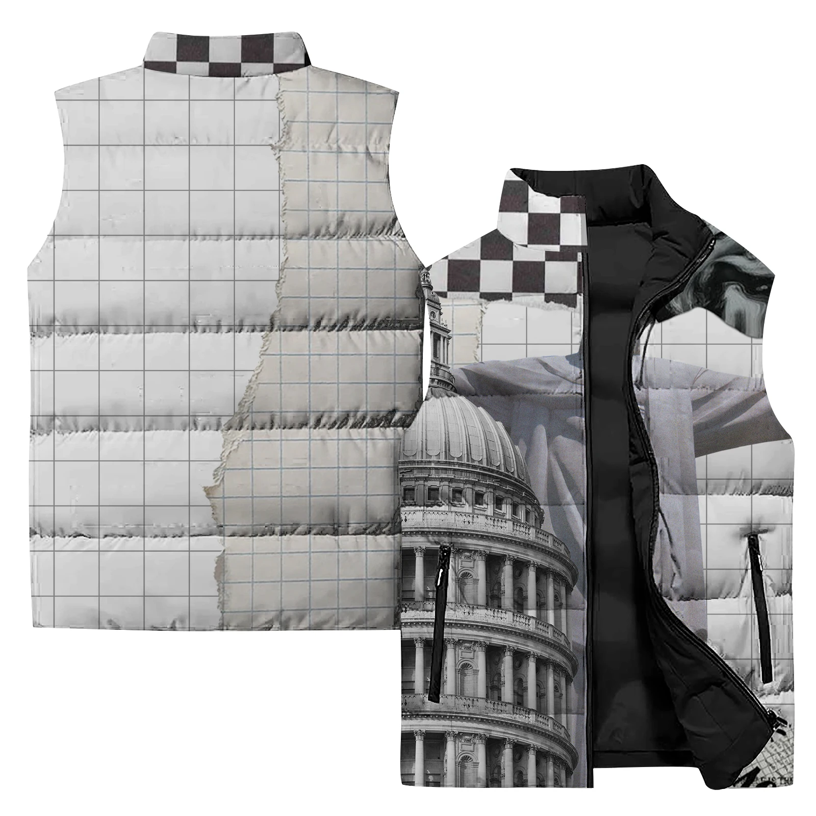 thumbnail image 1 of Chaleco con estampado escultural clásico, chaquetas de invierno de moda para hombre, abrigos cómodos y versátiles con estampado artístico personalizado para hombre, 1 of 4