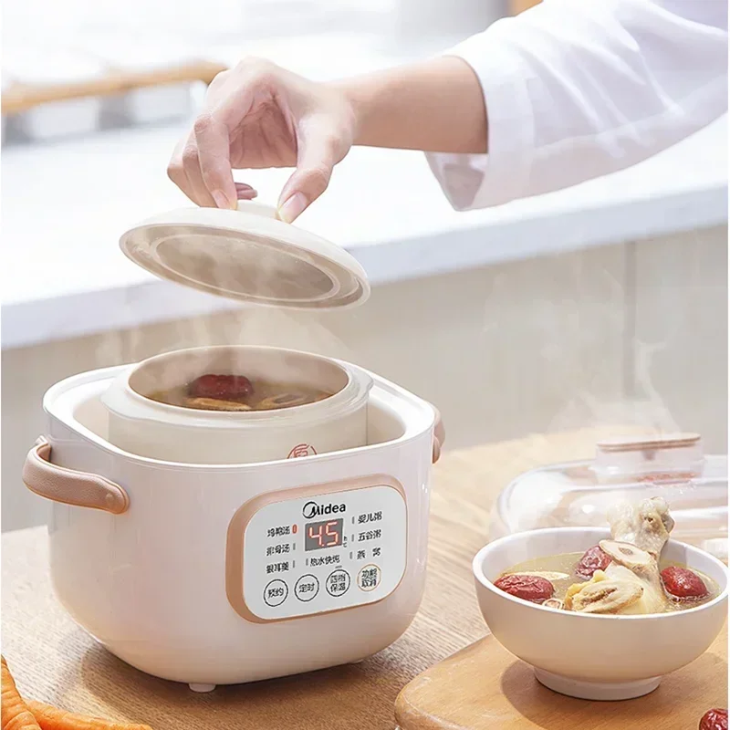Midea 0.8L Ceramica Elettrica Slow Stewer Household Multi Baby Food Porridge Dessert Cooker Stewing Cooking Pot Pentola Elettrica Per Zuppa