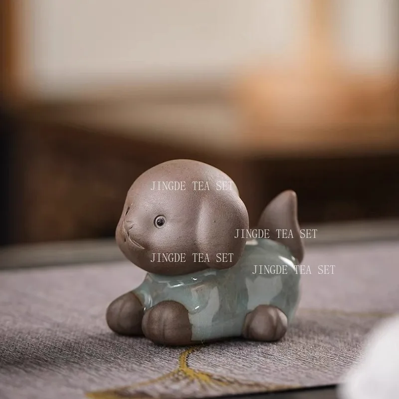 Cute Puppy Attracts Wealth and Tea Pets Home Desktop Tea Play Accessories Mini Ge Kiln Crafts Tea Ceremony Accessories