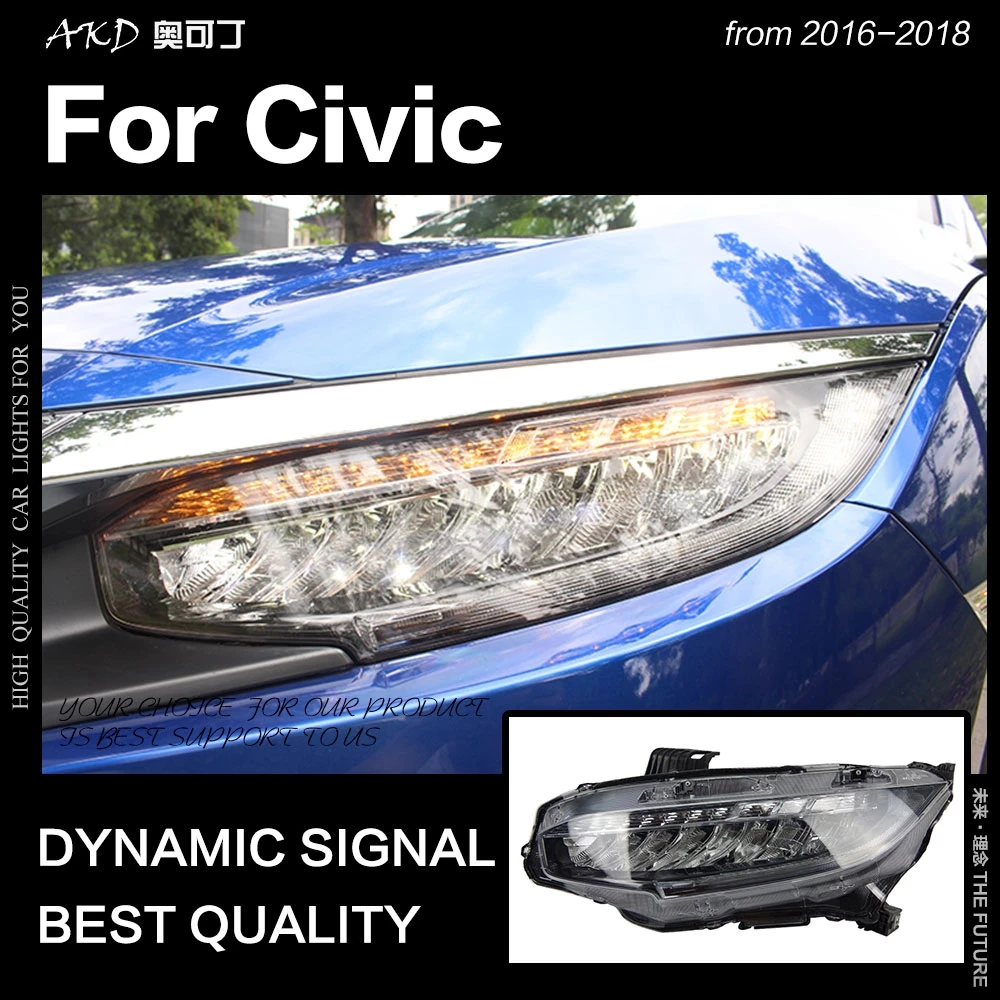 

AKD передняя лампа для Honda Civic фары 2016-2020 Civic X светодиодная фара динамический сигнал DRL Передняя фара автомобильные аксессуары 2 шт.