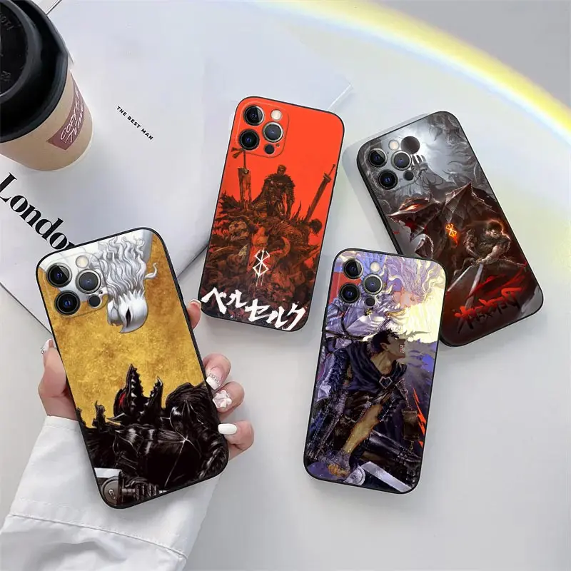 

B-Berserk Guts Griffith Anime Phone Case for iPhone 11 15 Pro Max Case Coque 14 Plus 13 Pro 12 11 X XS XR 7 8 SE 2020 Soft Cover