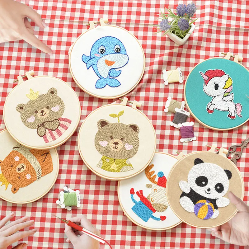 Poke Pen Embroidery Punch Needle Starter Kit Cute Animal Magic Needle For Embroidery Art Craft Crochet DIY Adult Kid Gift