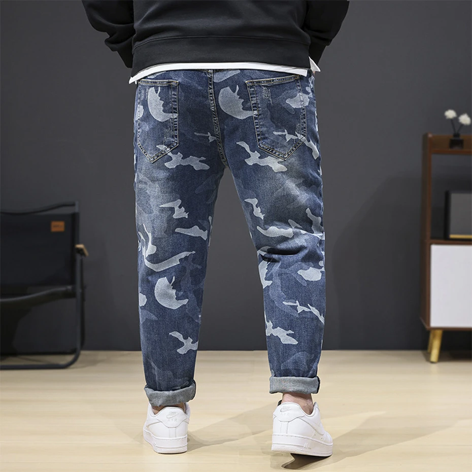 Camouflage Jeans Men 8XL Plus Size Denim Pants Fashion Casual Elastic Waist Jeans Male Camo Denim Pants