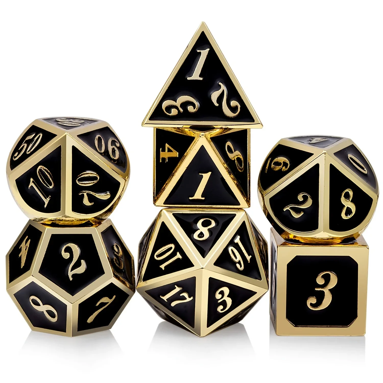 7 pcs Metal Dice Set D&D, Metal Polyhedral Dice Set with Gift Metal Box and Gold Number for DND Dungeons and Dragons RPG