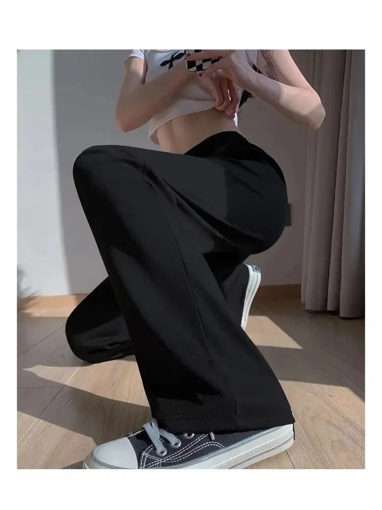 Women Long Pants Spring Summer Straight Long Elastic Waist Wide Leg women long trousers Casual Soft Knitted Pants