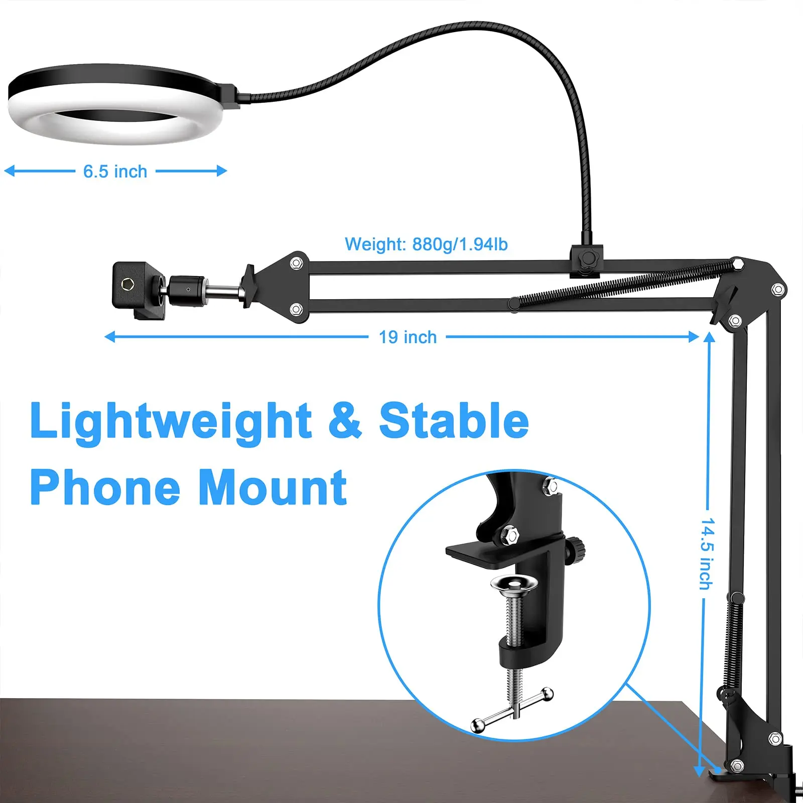 Overhead Camera Mount with Ring Light Articulating Arm Phone Holder for YouTube Tik Tok Live Stream Cooking Nail Video Recording 2