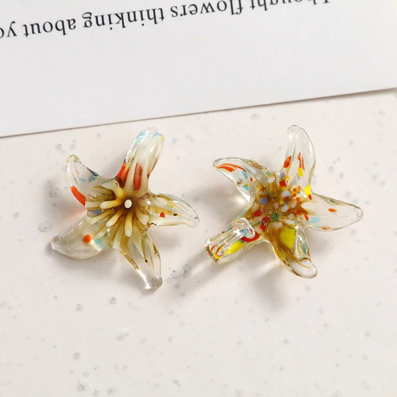 5pcs Mixed Color Star Butterfly Starfish Pattern Murano Glass Lampwork Pendant Diy Necklace Women Fashion Jewelry Summer Beach 2