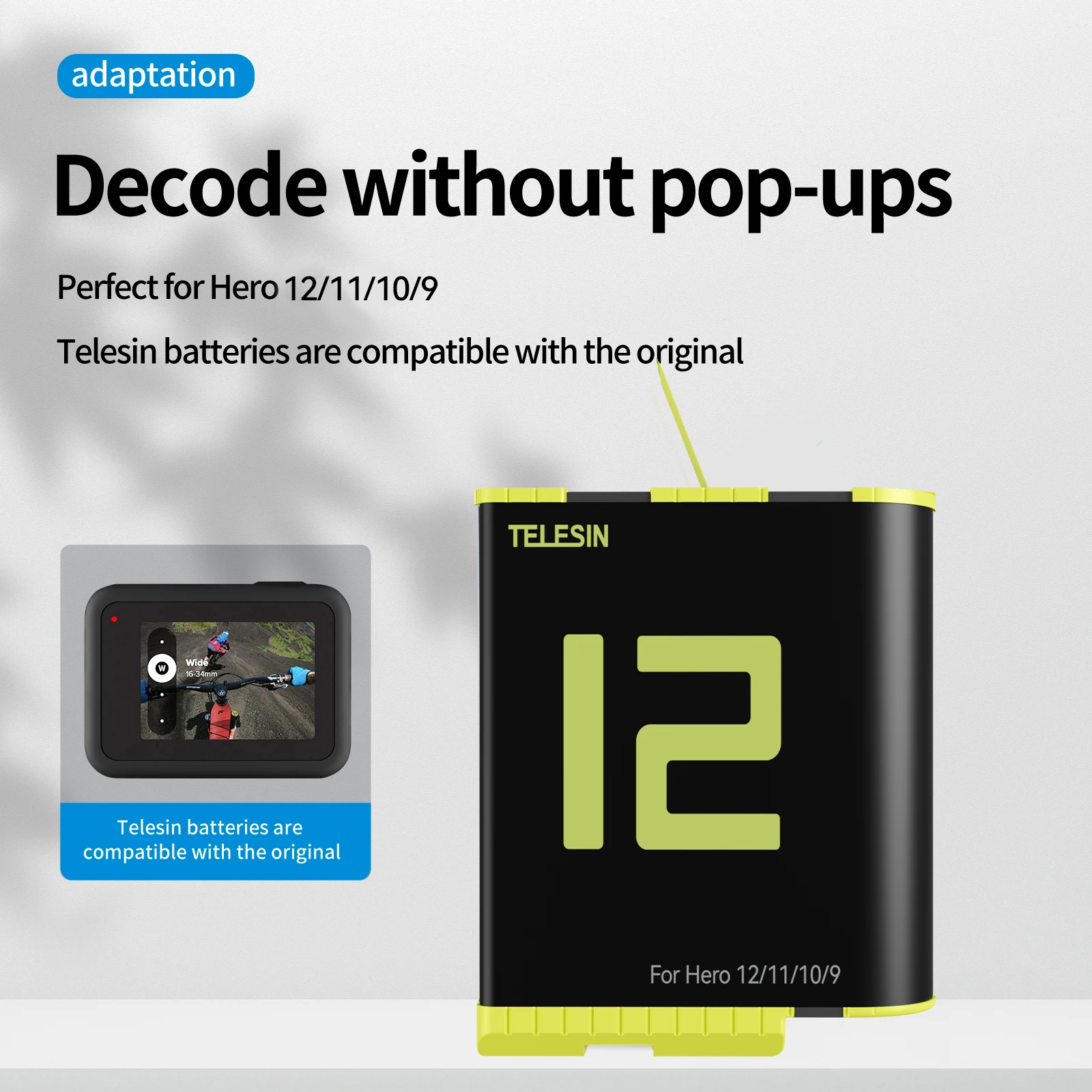 TELESIN-Batería Para GoPro Hero 12, 11, 10, 9, 1750 mAh, cargador rápido de  3 vías, caja de almacenamiento de tarjeta TF, accesorios para GoPro Hero