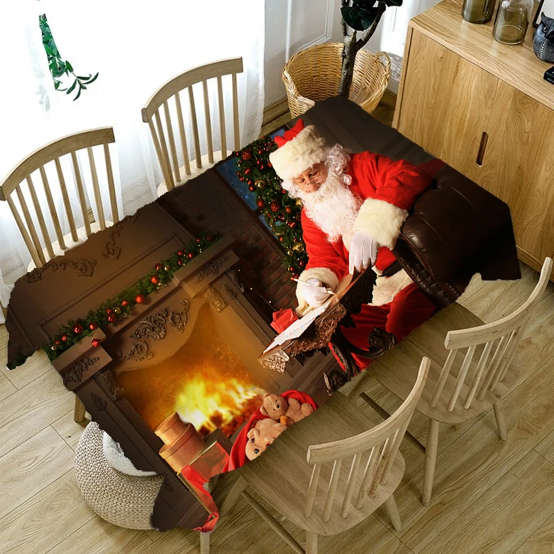 Christmas Tablecloth Santa Claus and Gift Pattern Rectangular Tablecloth Waterproof and Oilproof Manteles стол Tapete